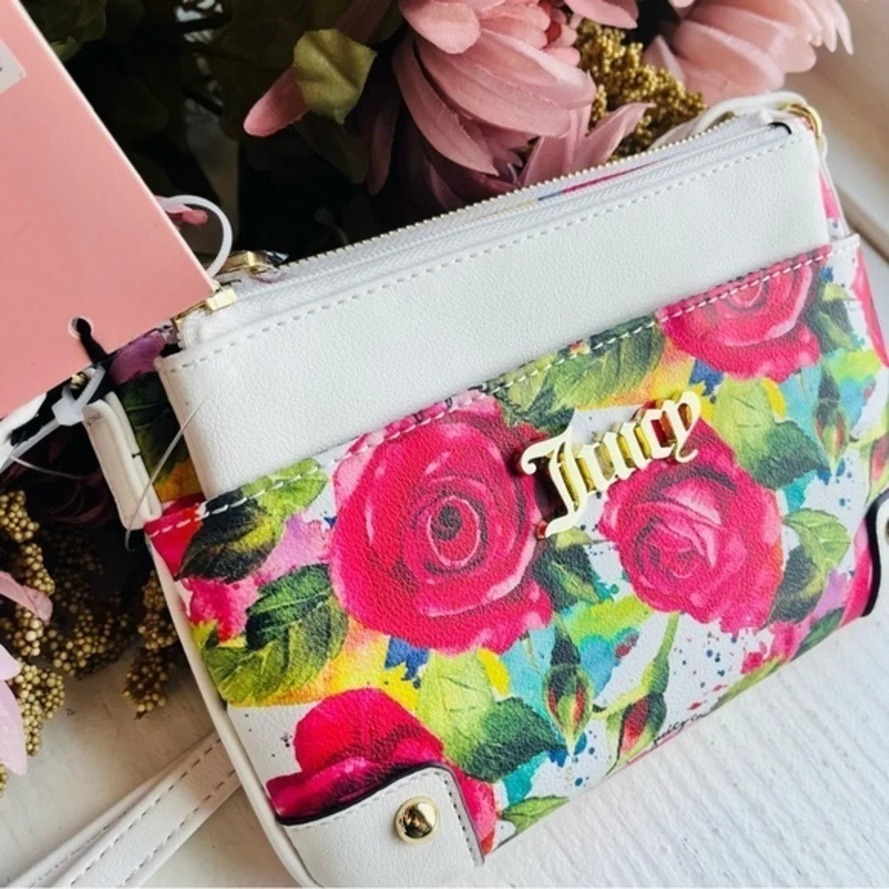 Juicy Couture Floral Rose Crossbody Bag with Removable Pouch NWT - Picture 3 of 6